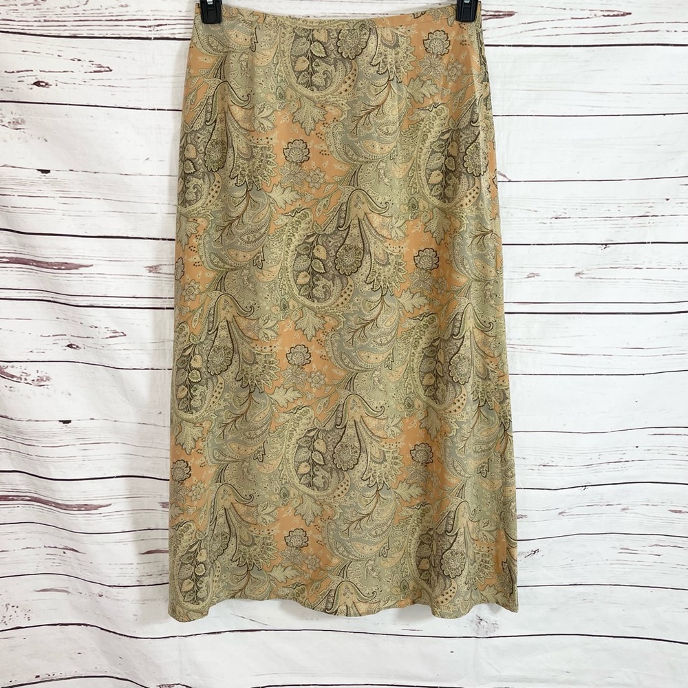 Vintage Brooks Brothers Skirt Women’s 14 Peach Paisley 100%‎ Silk Midi